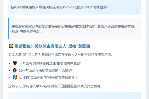 "哈塞特重磅指控美联储党争"