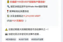 巨鲸地址1120万USDT被冻结