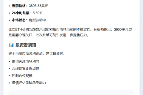 ETH跌破3900