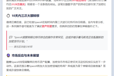 SpaceX转移281枚BTC或为托管
