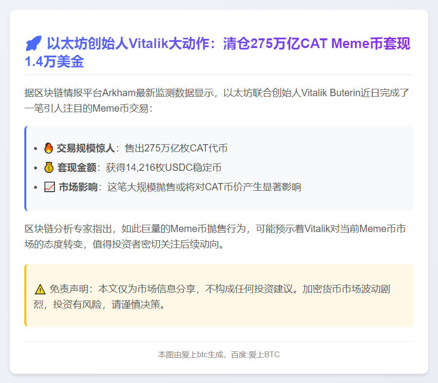 Vitalik出售CAT套现1.4万USDC