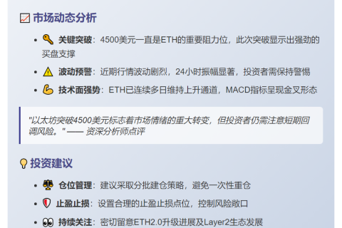 ETH突破4500美元
