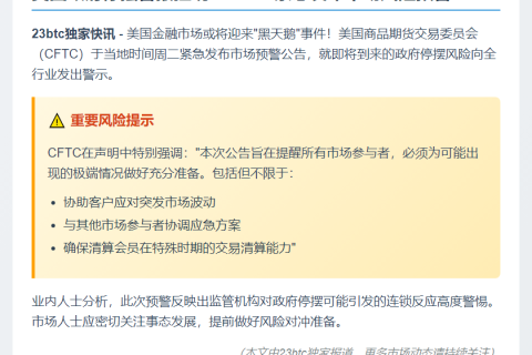 美商品期货交易委员会预警政府停摆风险