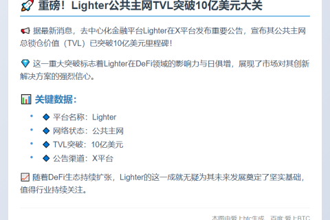 Lighter主网TVL破10亿