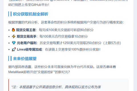 空投积分系统上线MetaMask GitHub