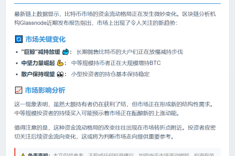 比特币抛售放缓，新需求显现