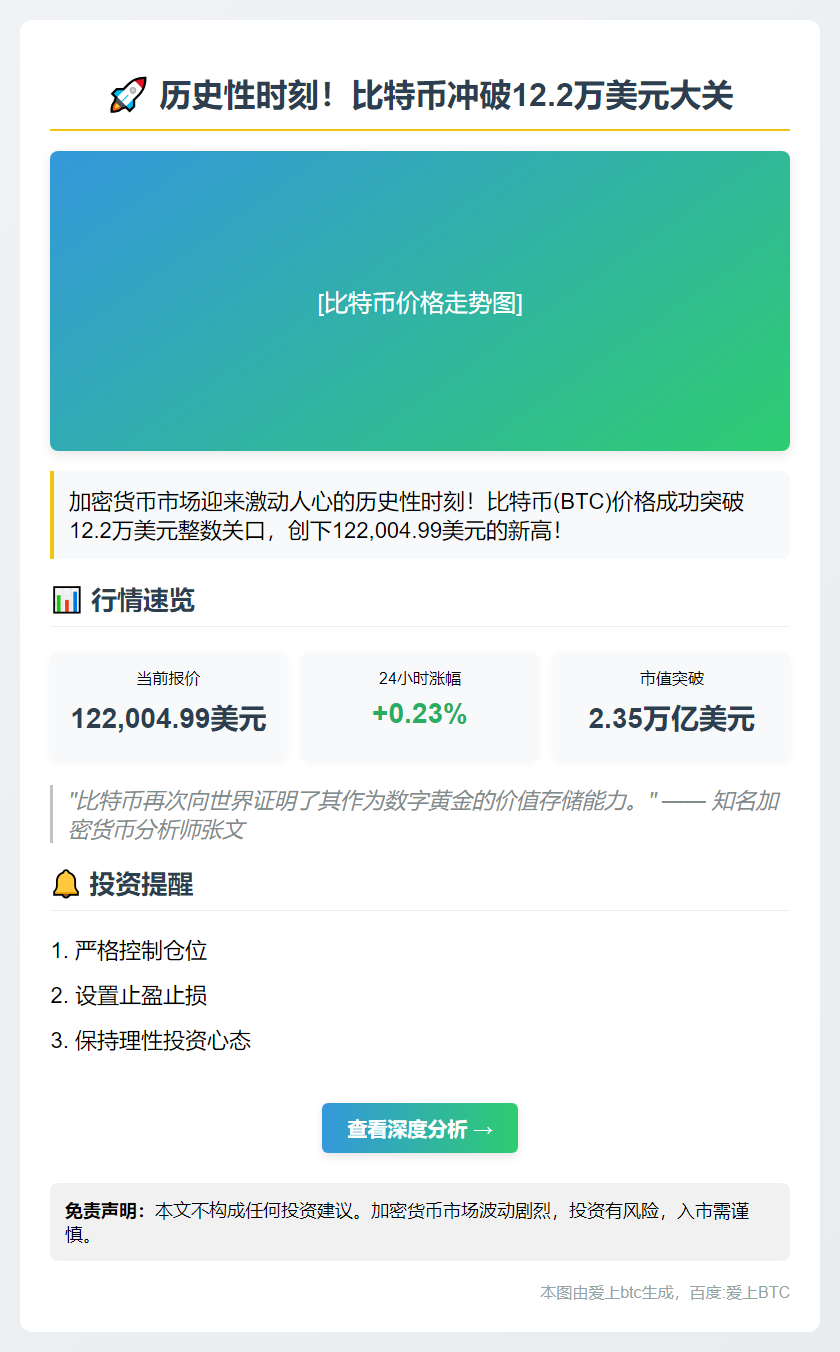 比特币突破12.2万美元