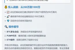鲸鱼做多BTC与PUMP浮盈1500万