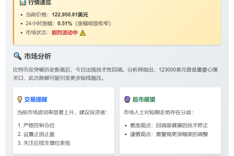 BTC跌破12.3万美元