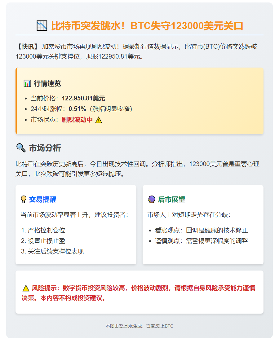 BTC跌破12.3万美元