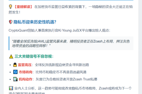 Zcash投资者押注灰色资金转向隐私币