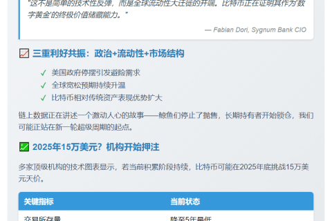 比特币涨势：停摆与宏观环境推升至12万，年底或破15万