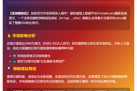 Binance转出250枚比特币