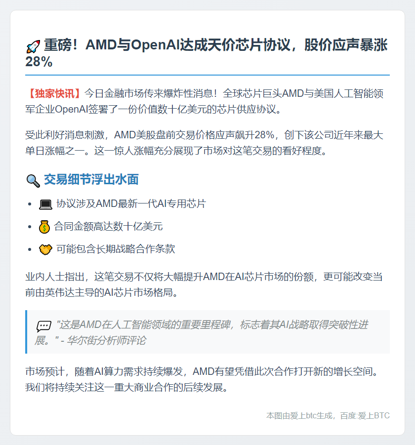AMD股价暴涨28% 与OpenAI签芯片大单
