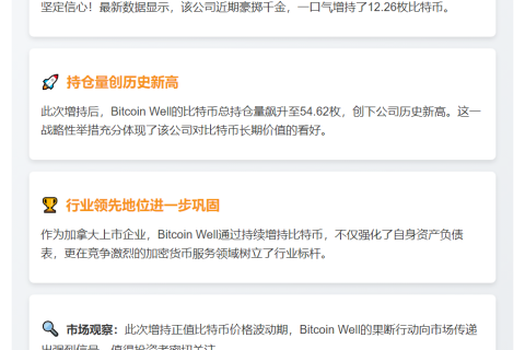 Bitcoin Well增持12.26枚比特币
