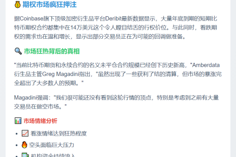 比特币新高 期权押注14万
