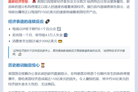 白宫：政府关门每周损失150亿