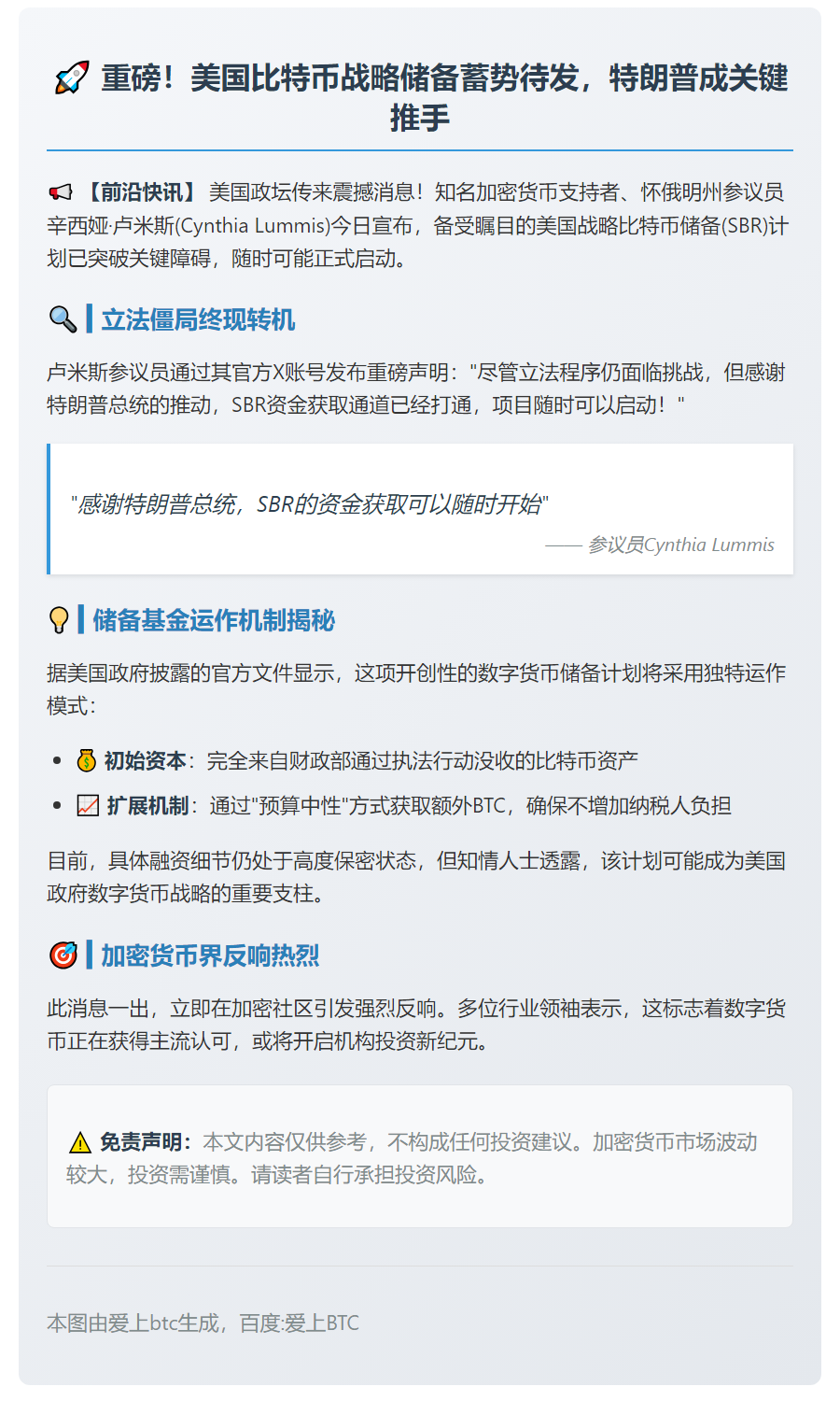 Lummis：美国比特币基金