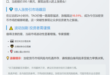TAO币价突破350美元