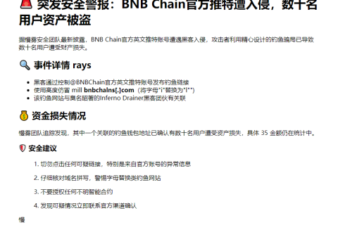 慢雾：BNB Chain官推被黑致用户被盗