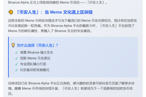 币安上线 Meme 币「币安人生」
