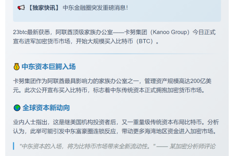 阿联酋家族办公室卡努集团买入比特币