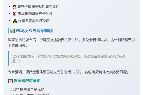 摩根大通CEO：政府停摆无损金融市场