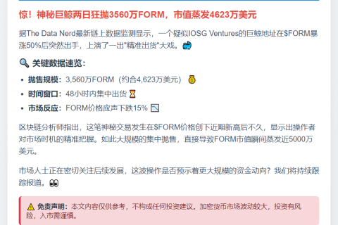 IOSG Ventures两日存入3560万FORM