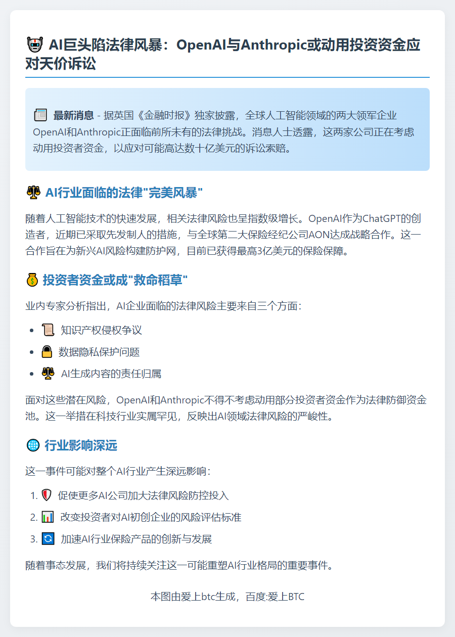 OpenAI与Anthropic拟用投资金应对天价诉讼