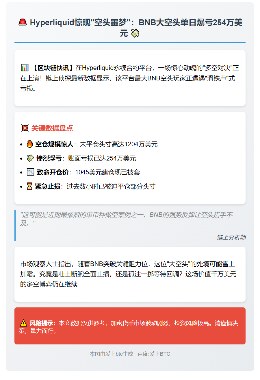Hyperliquid最大BNB空头亏损254万美元
