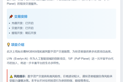 MGBX上线LYN、P现货交易