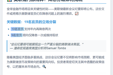 美联储纪要或曝降息分歧