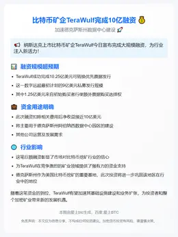 比特币矿企TeraWulf完成10亿融资