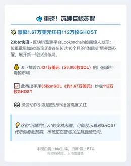 巨鲸10个月后斥资1.67万购入112万GHOST