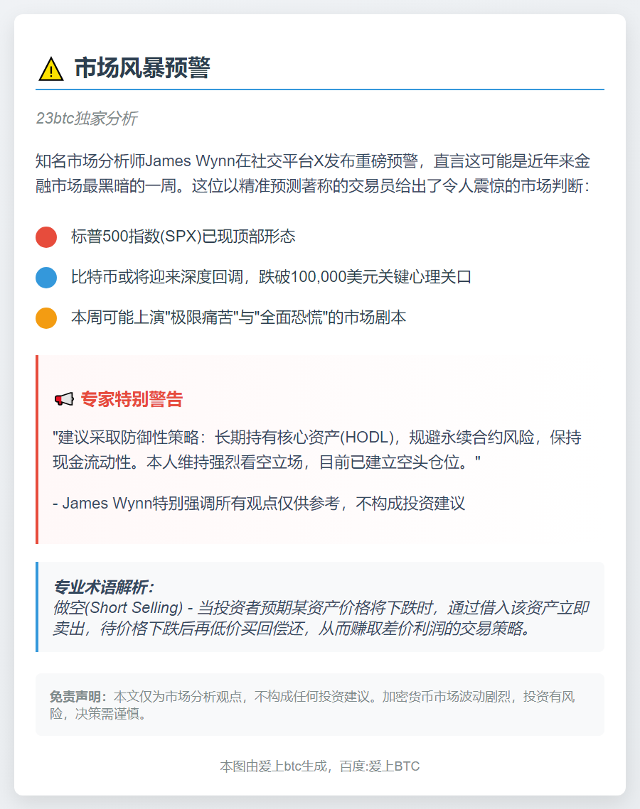 标普见顶，比特币或跌破10万