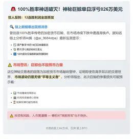"巨鲸12连亏，浮亏826万美元"