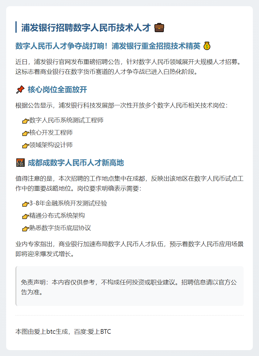 浦发银行招聘数字人民币技术人才