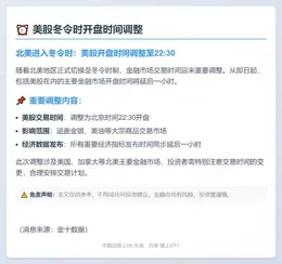 美股冬令时开盘延至22:30