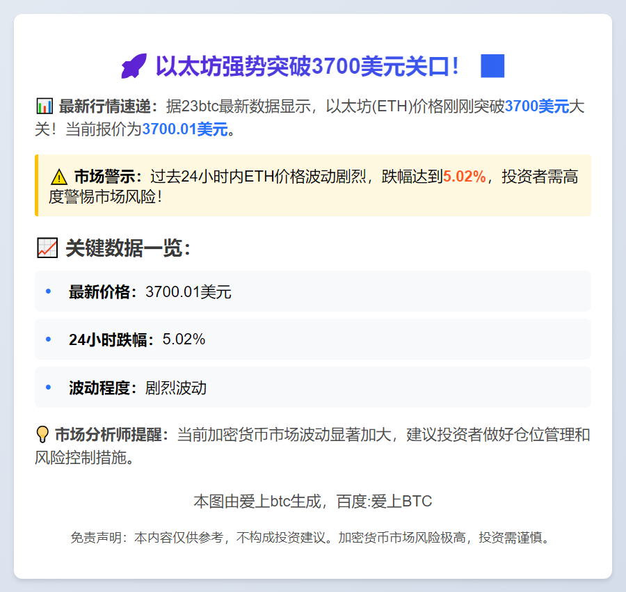 ETH冲破3700美元