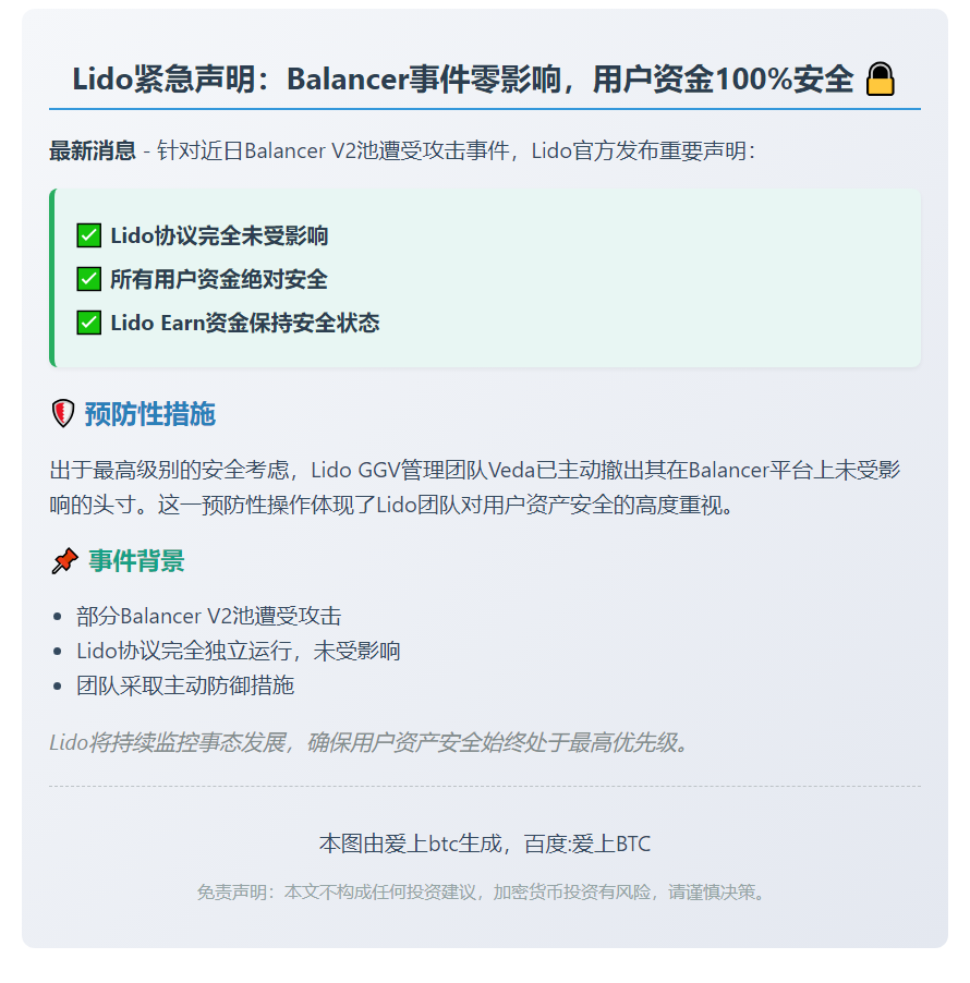 Lido撤出Balancer头寸，用户资金安全