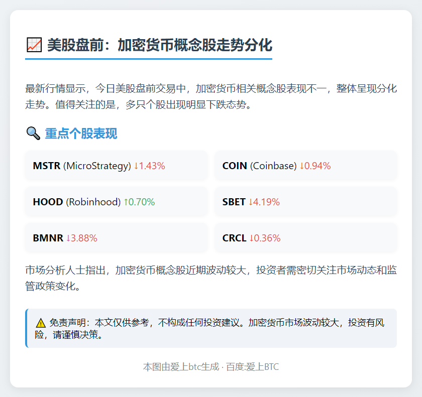美股盘前：加密概念股分化 BMNR跌近4%