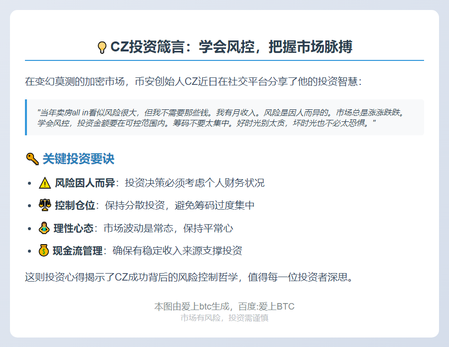 CZ：投资需风控，筹码勿集中