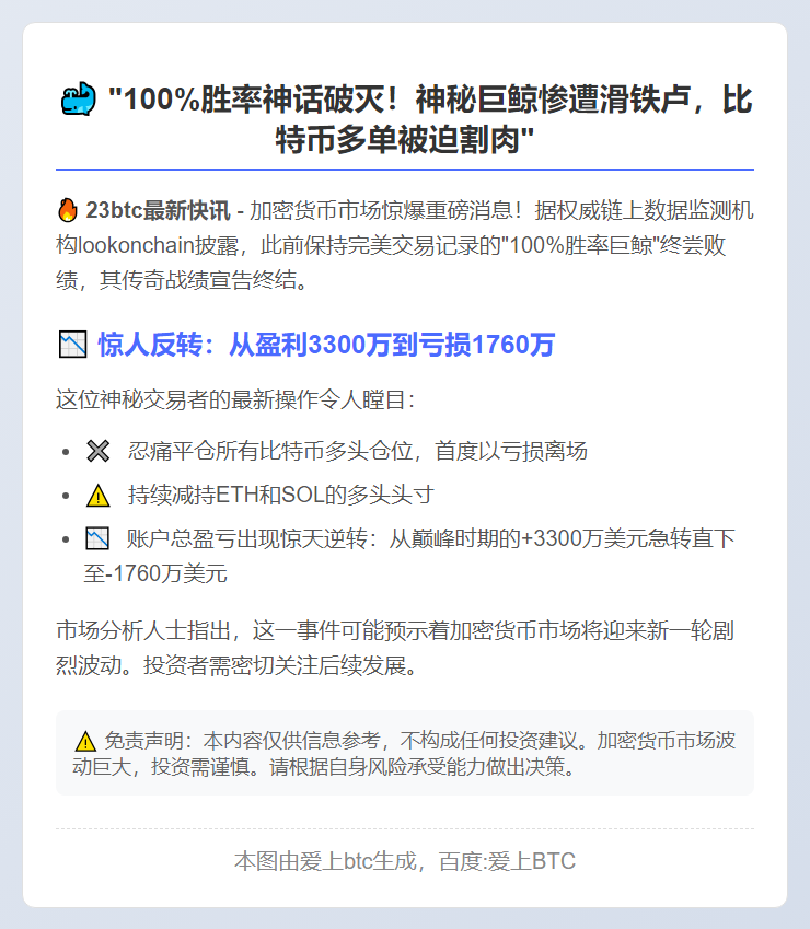"巨鲸"比特币多单爆仓