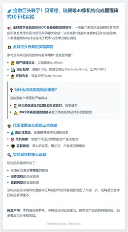 贝莱德等30家测试代币化货币基金