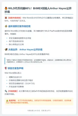 WILD暴跌60%，Arthur Hayes抄底