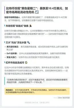 比特币跌穿10.5万 美元走强致DeFi动荡