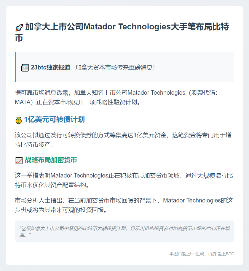 加企Matador拟募1亿美元购比特币