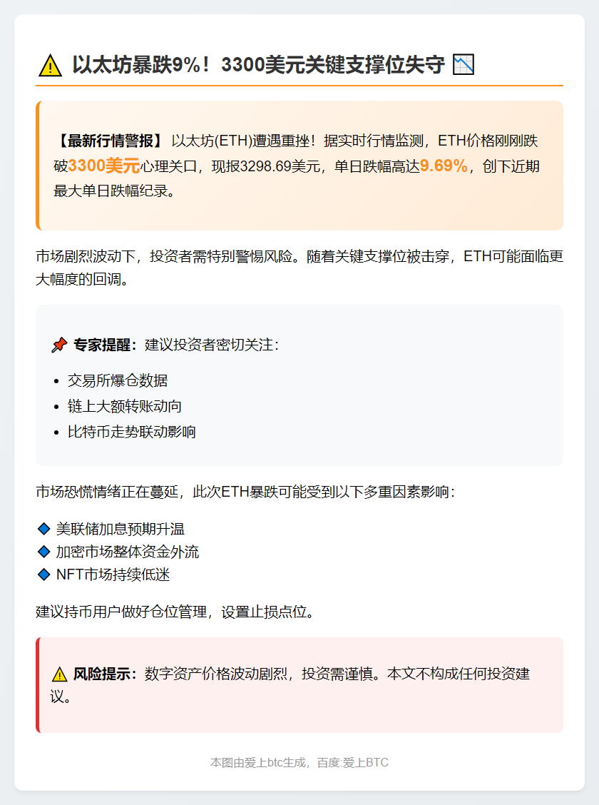 ETH跌破3300美元