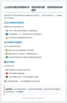 比特币接近超卖，反转信号待现