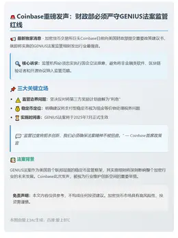 Coinbase敦促财政部遵守GENIUS法案初衷